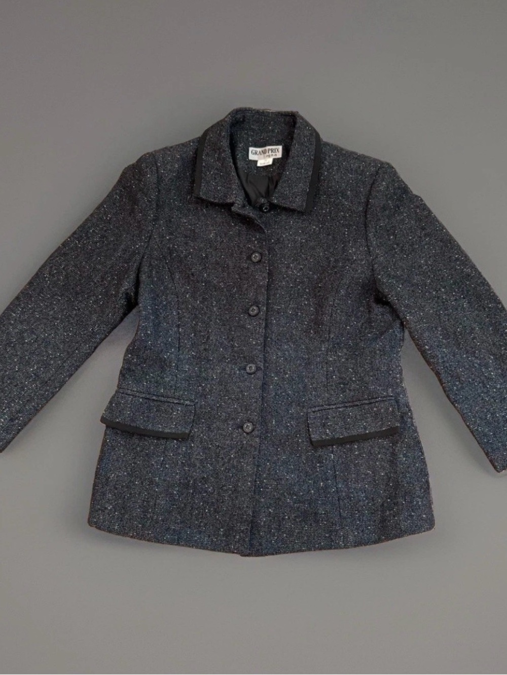 Grand Prix Vintage Korean 80s Academia Preppy  Green/Gray Wool Blazer  Size S/M